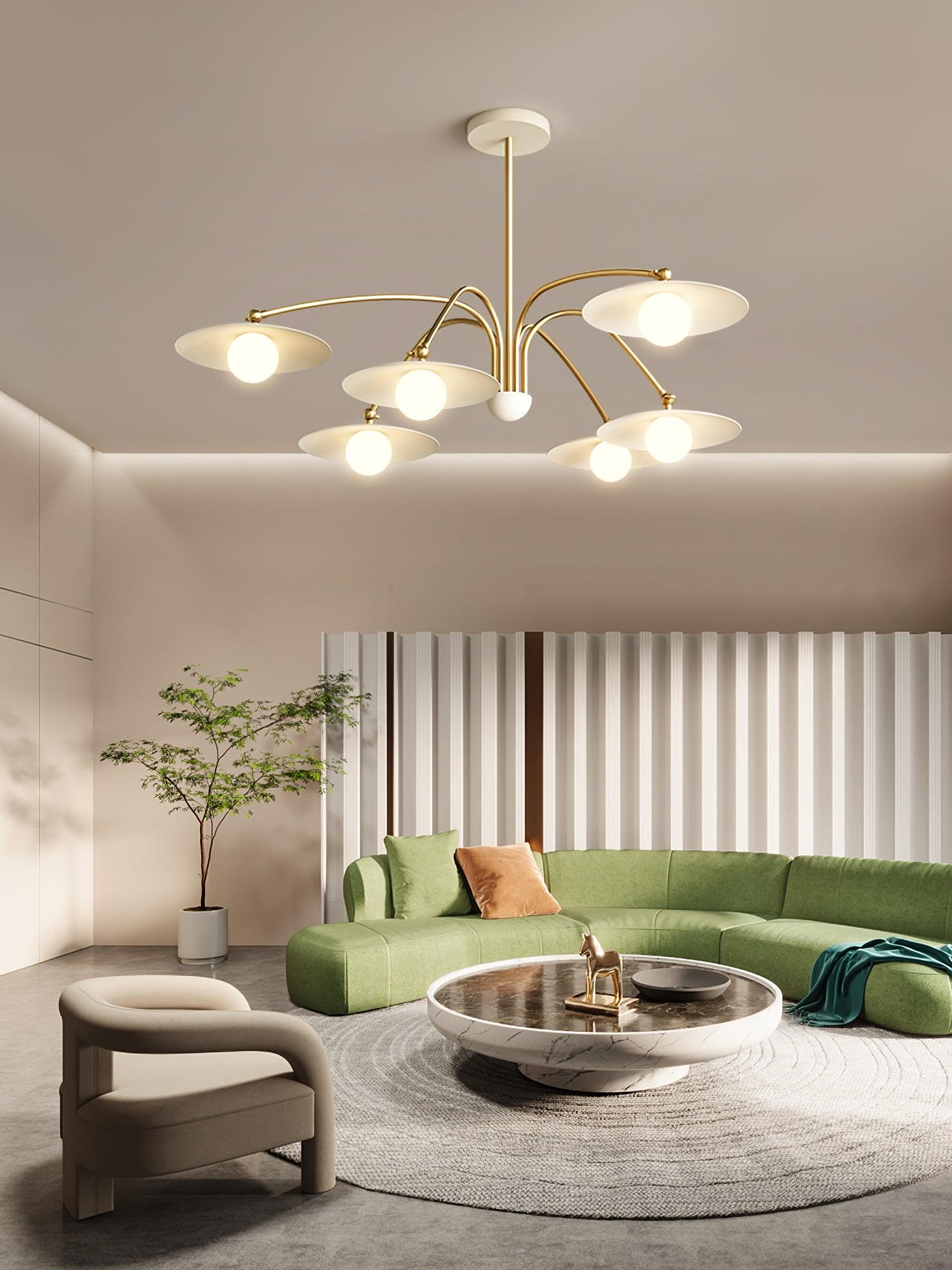 Modern Art Deco Mushroom Silhouette Glass Pendant Light Gold Chandelier Ceiling Fixture