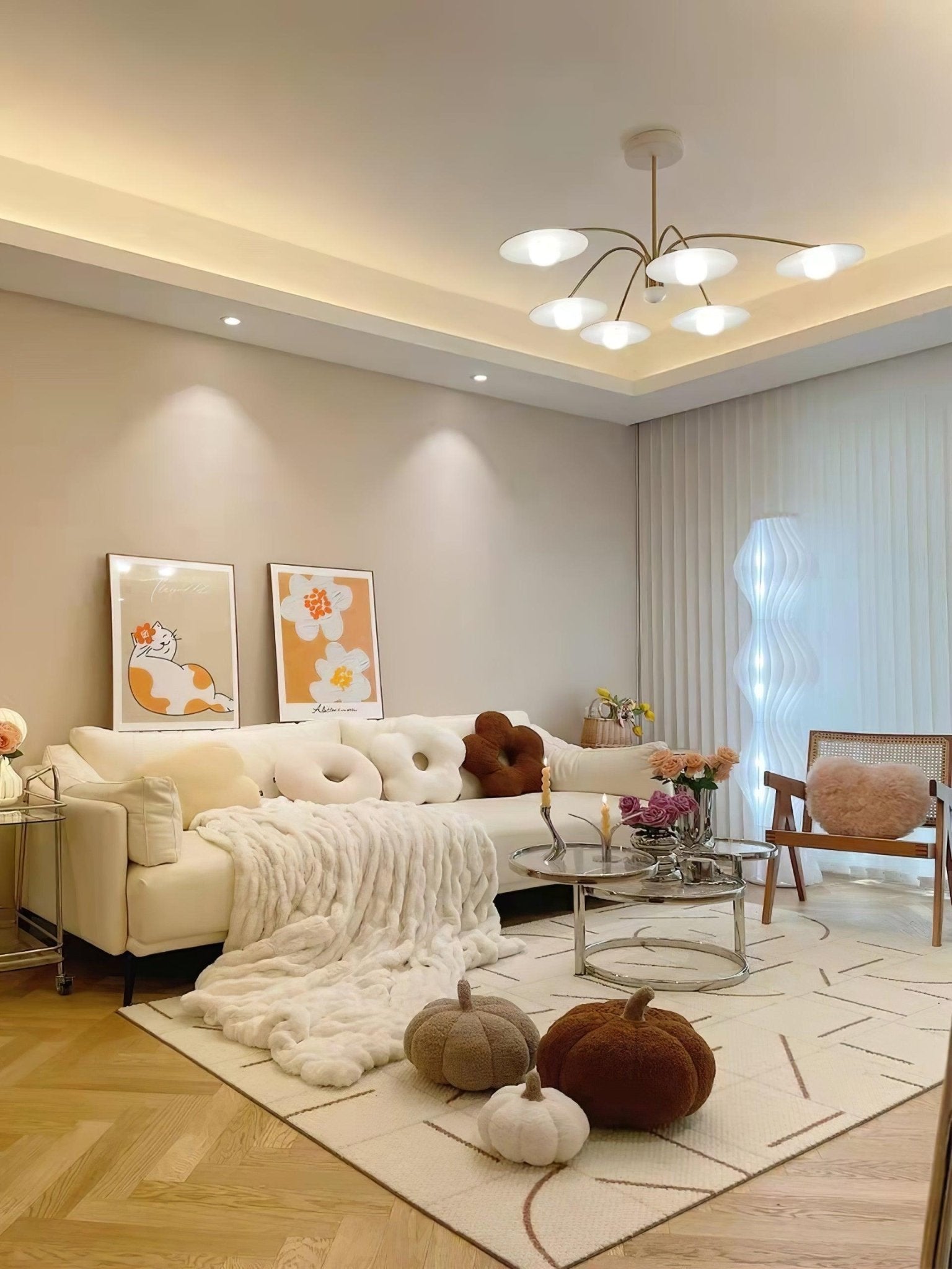 Modern Art Deco Mushroom Silhouette Glass Pendant Light Gold Chandelier Ceiling Fixture