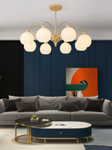 Modern Art Deco Sculptural Glass Chandelier White Globe Multi Head Ceiling Pendant Light