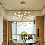 Modern Artistic Branch Glass Globe LED Chandelier Gold Black Pendant Lighting Fixture