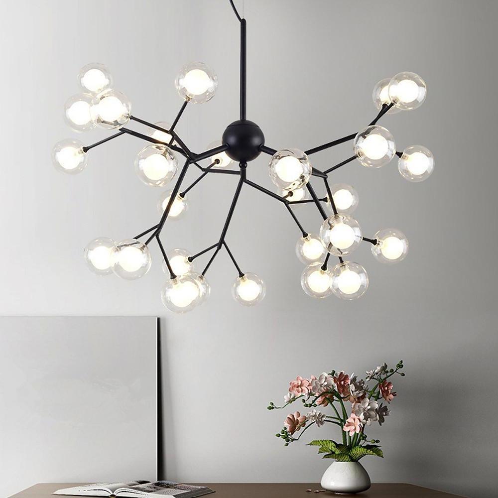 Modern Artistic Branch Glass Globe LED Chandelier Gold Black Pendant Lighting Fixture