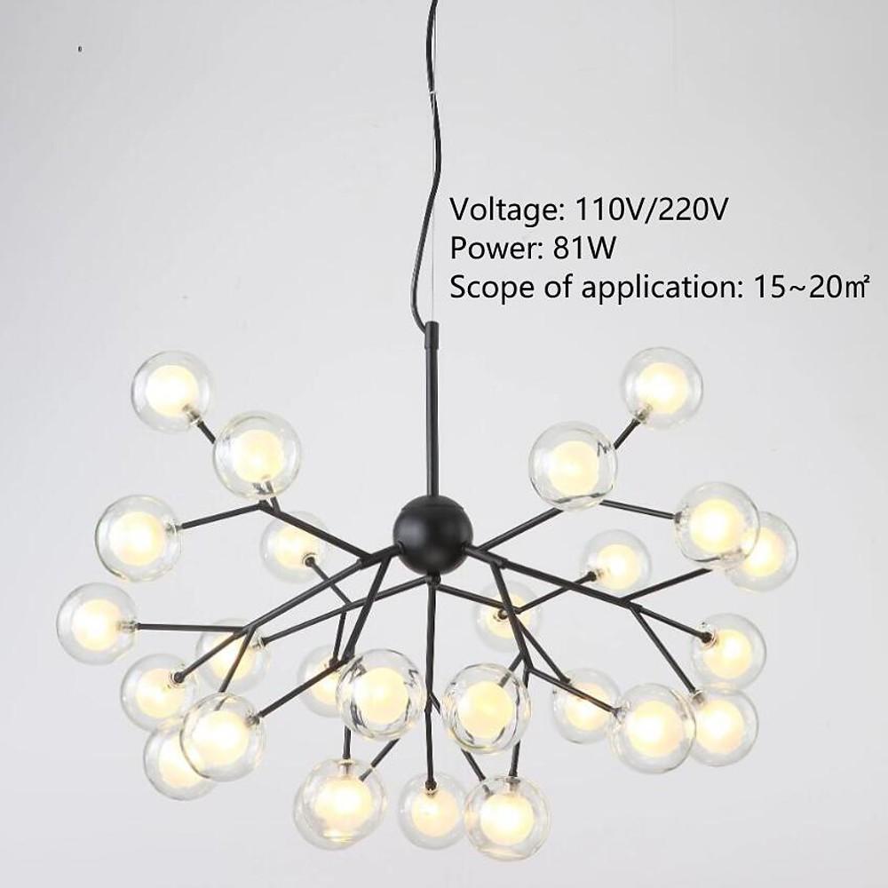 Modern Artistic Branch Glass Globe LED Chandelier Gold Black Pendant Lighting Fixture