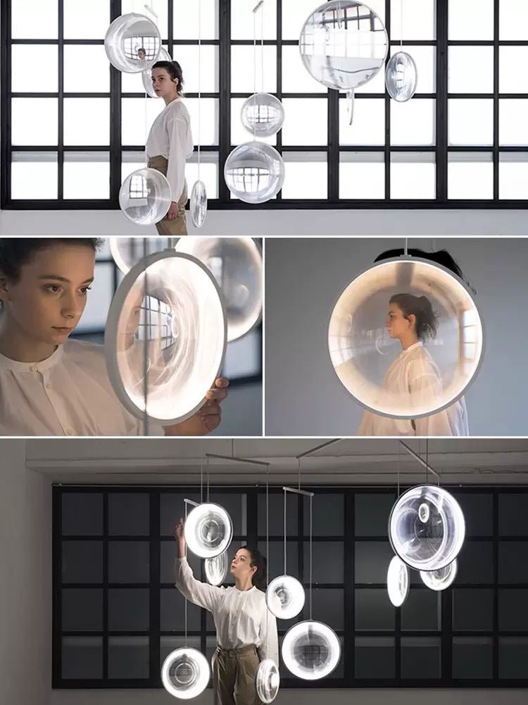 Modern Artistic Glass Lens LED Hanging Light Floating Multi Head Pendant Fixture