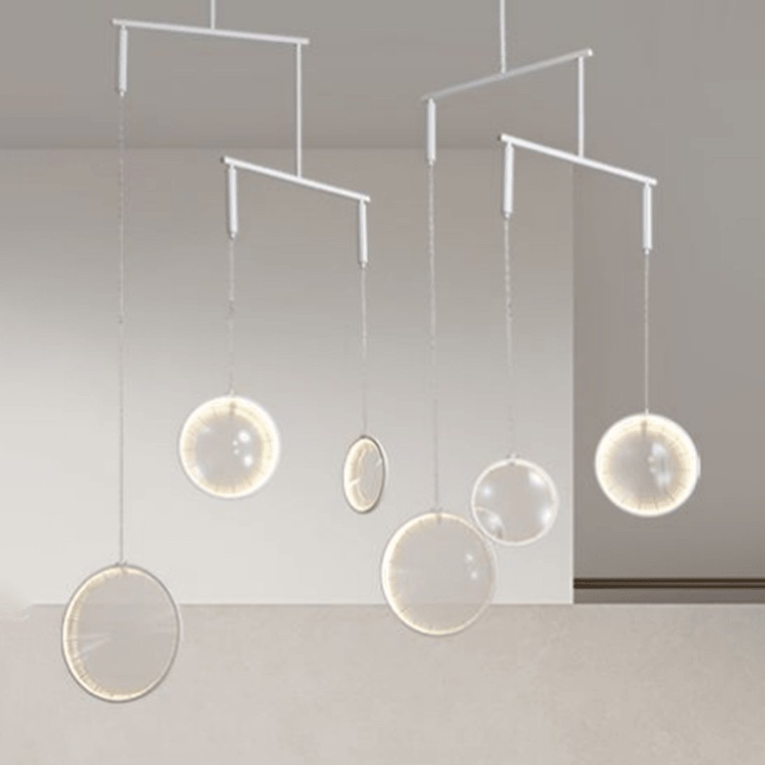 Modern Artistic Glass Lens LED Hanging Light Floating Multi Head Pendant Fixture