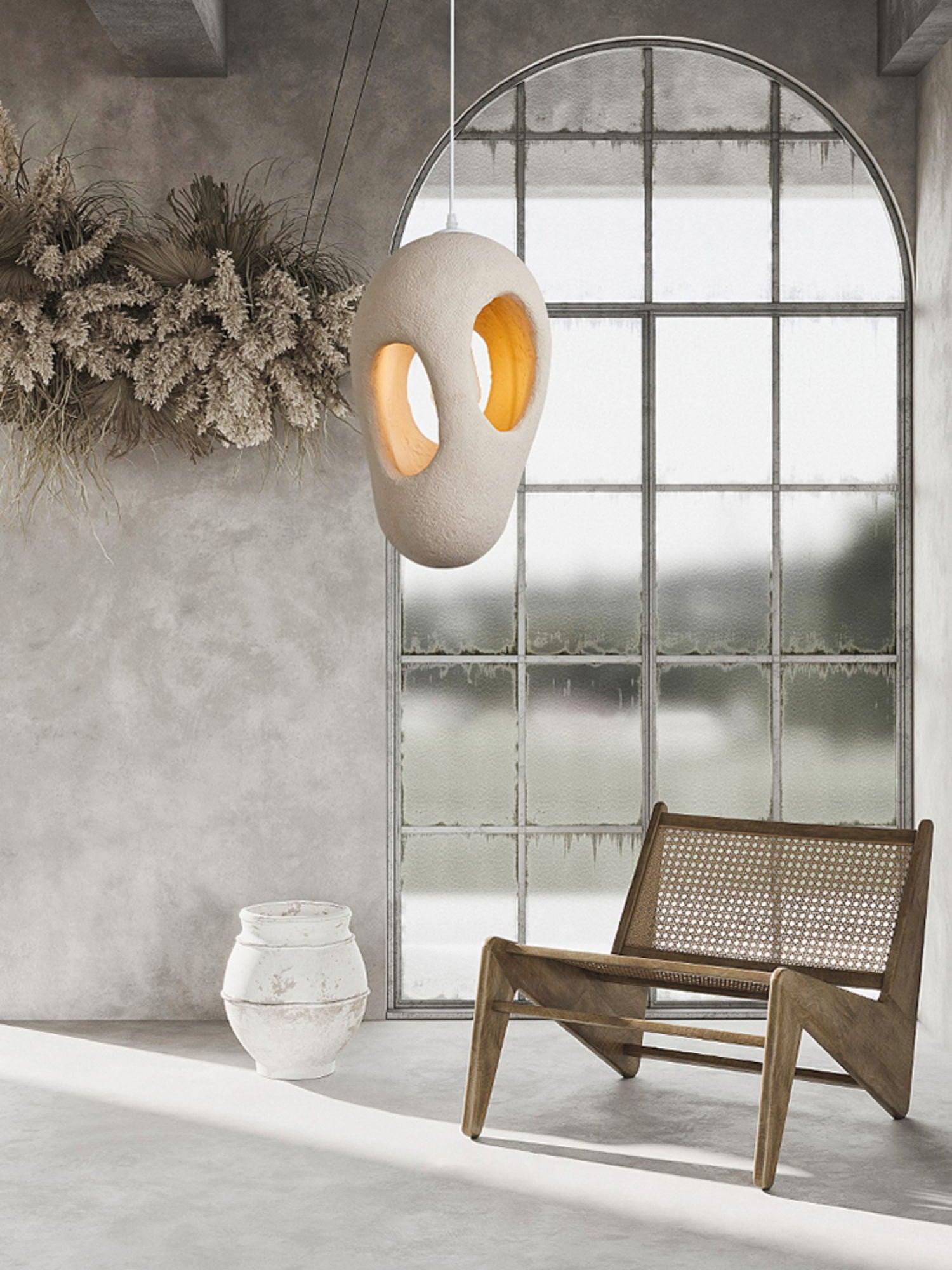Modern Artistic Hand Formed Double Shell Pendant Light in White Finish