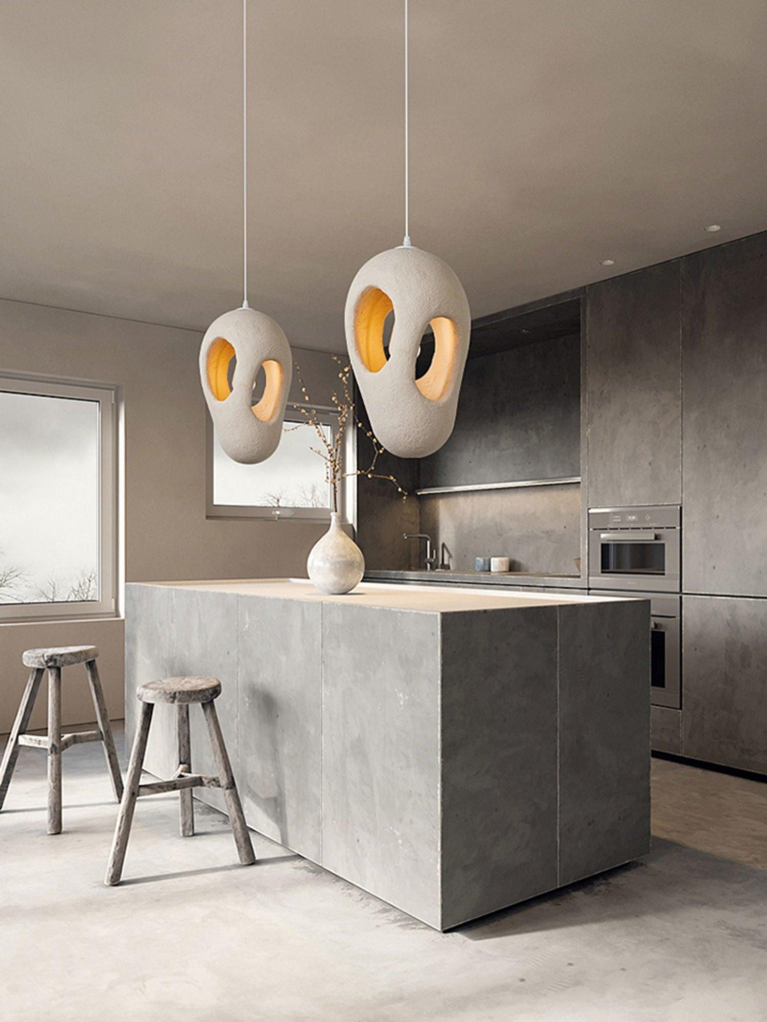 Modern Artistic Hand Formed Double Shell Pendant Light in White Finish