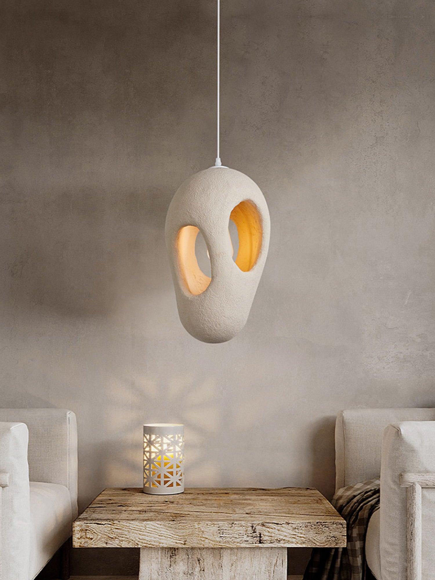 Modern Artistic Hand Formed Double Shell Pendant Light in White Finish