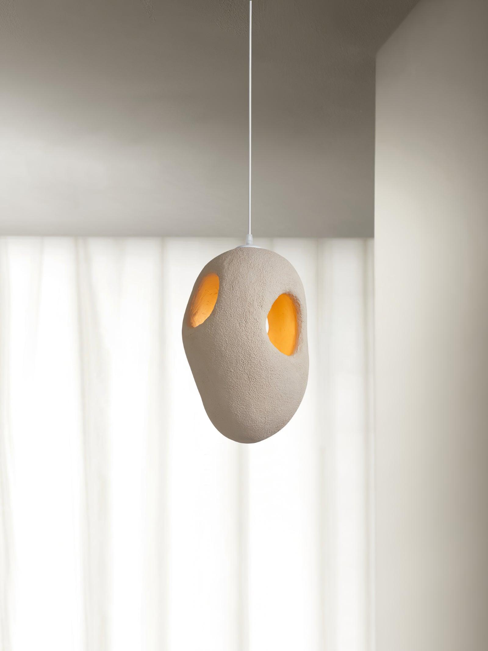 Modern Artistic Hand Formed Double Shell Pendant Light in White Finish