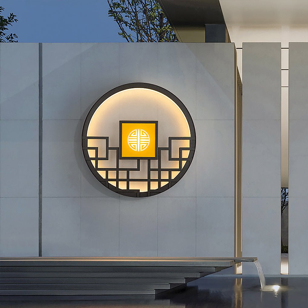Modern Asian Style Round Outdoor LED Wall Lamp for Villa Courtyard Landscape Lighting