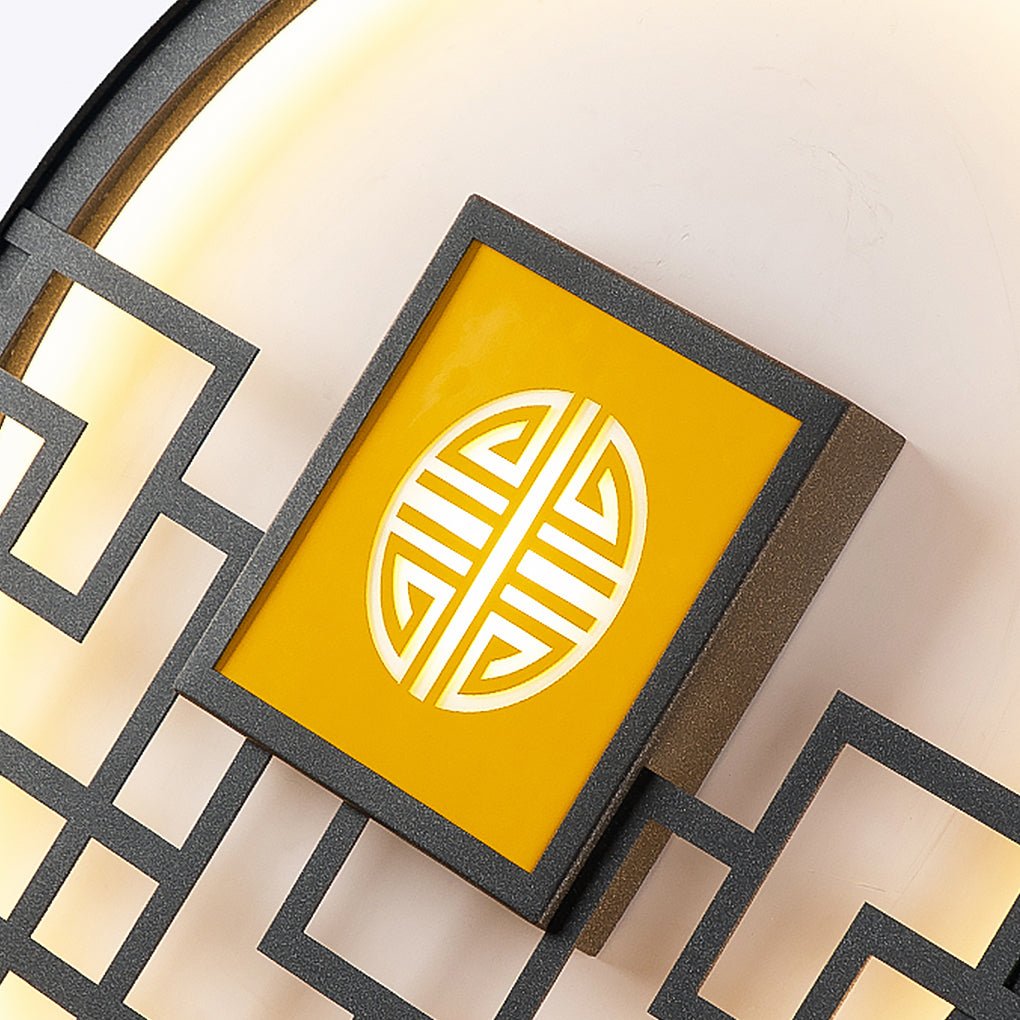 Modern Asian Style Round Outdoor LED Wall Lamp for Villa Courtyard Landscape Lighting