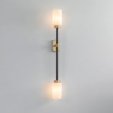 Modern Asymmetric Brass Wall Sconce with Cylindrical Glass Shades for Luxury Interiors