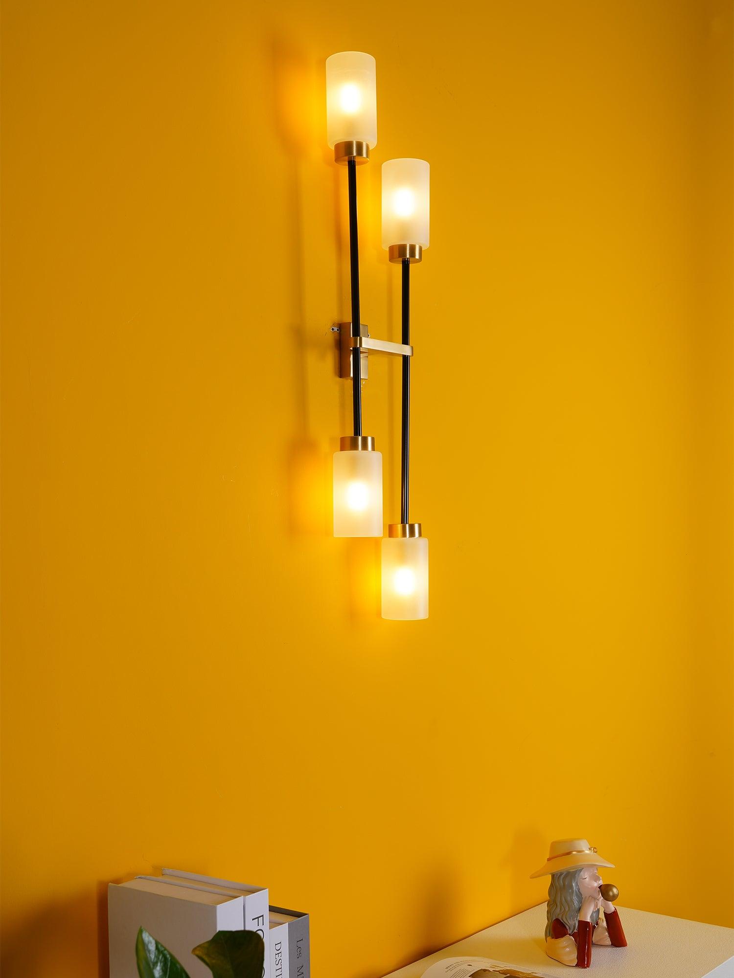 Modern Asymmetric Brass Wall Sconce with Cylindrical Glass Shades for Luxury Interiors
