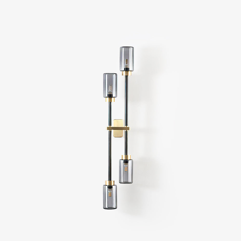 Modern Asymmetric Brass Wall Sconce with Cylindrical Glass Shades for Luxury Interiors