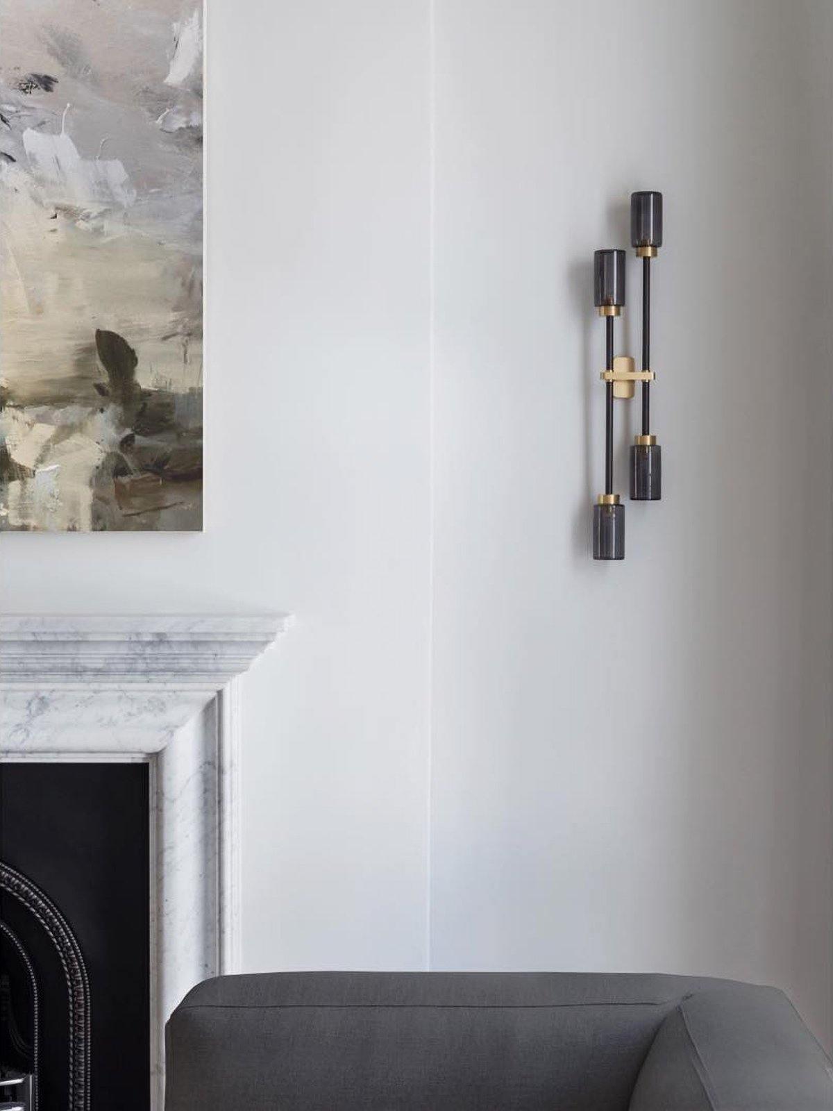 Modern Asymmetric Brass Wall Sconce with Cylindrical Glass Shades for Luxury Interiors