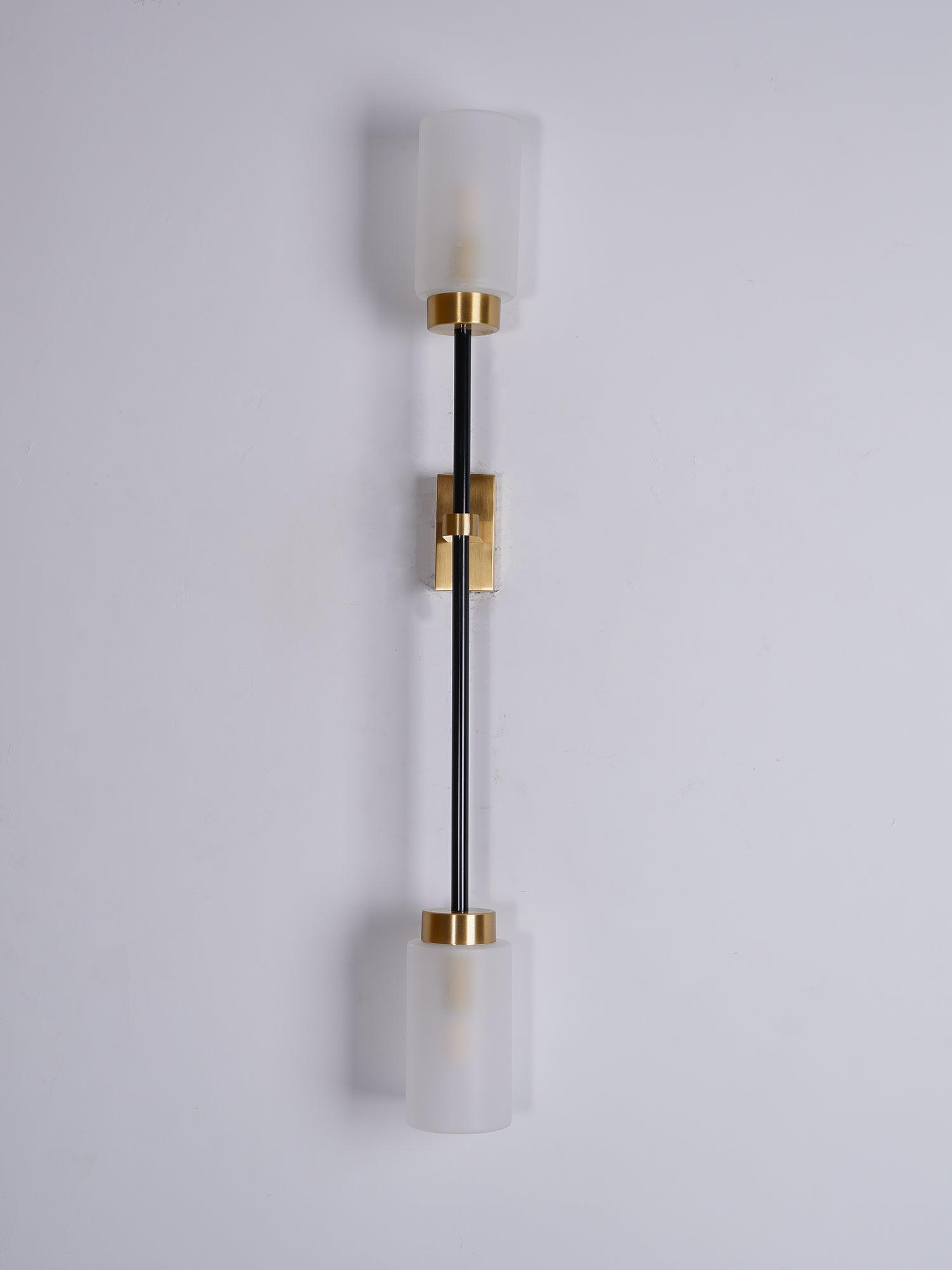 Modern Asymmetric Brass Wall Sconce with Cylindrical Glass Shades for Luxury Interiors