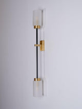 Modern Asymmetric Brass Wall Sconce with Cylindrical Glass Shades for Luxury Interiors