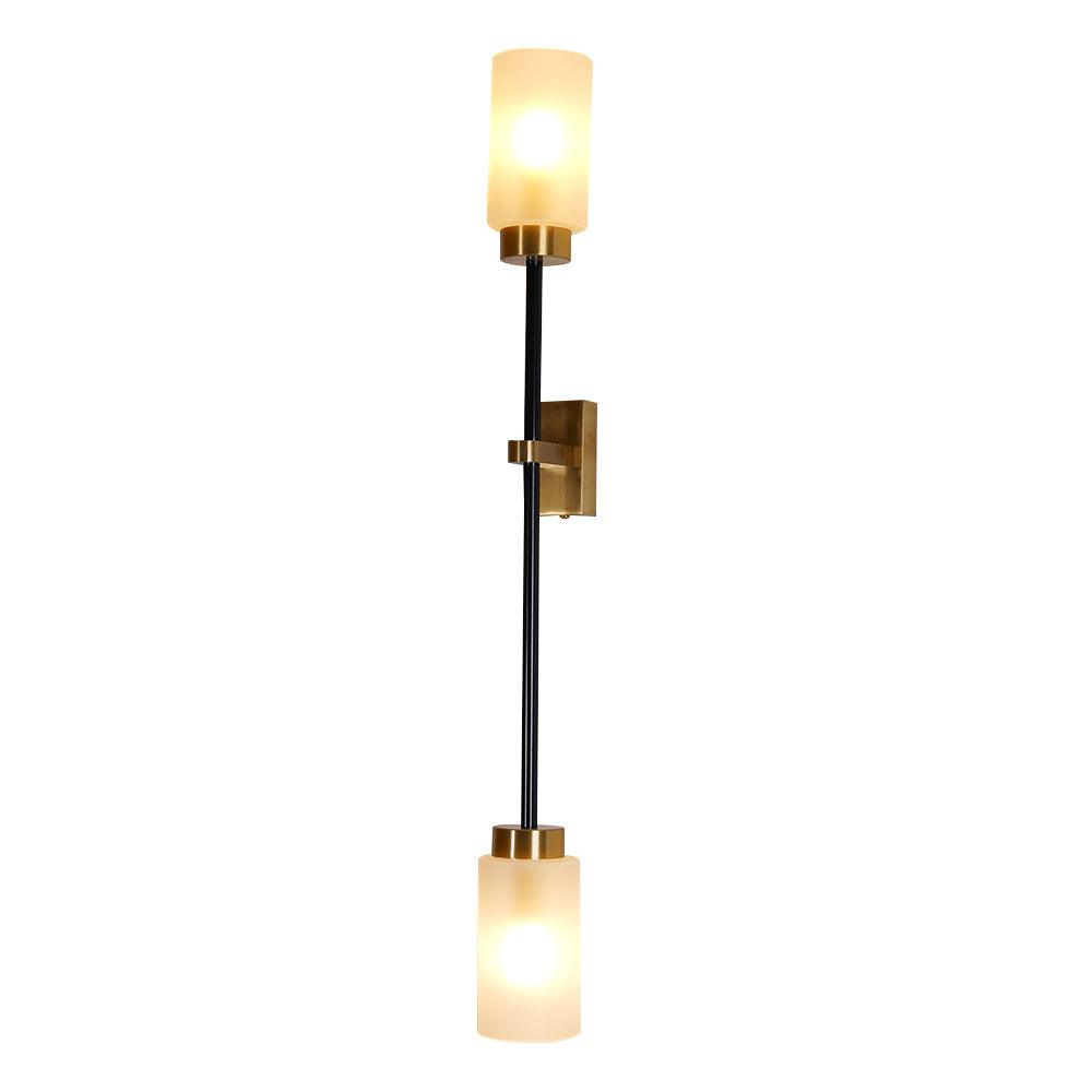 Modern Asymmetric Brass Wall Sconce with Cylindrical Glass Shades for Luxury Interiors