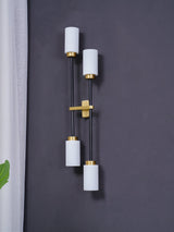Modern Asymmetric Brass Wall Sconce with Cylindrical Glass Shades for Luxury Interiors