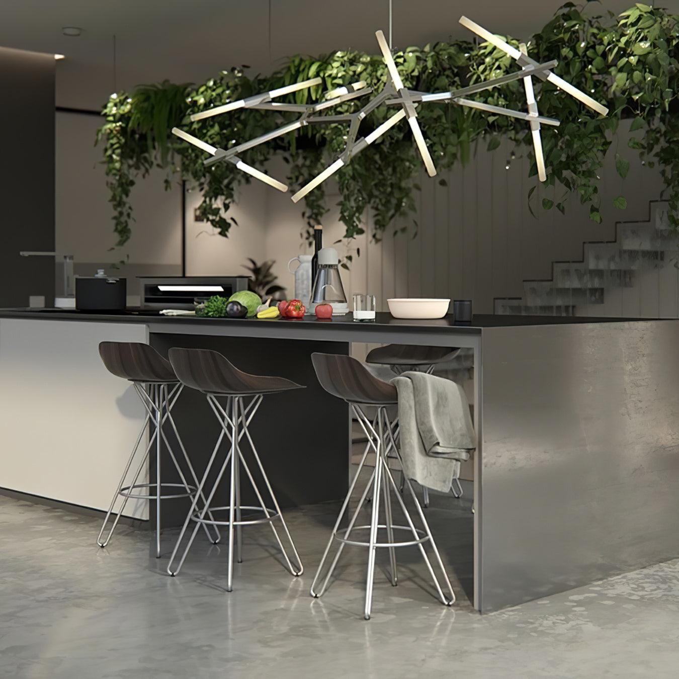 Modern Asymmetric Linear LED Pendant Light Aluminum Tube Suspension Chandelier for Dining Room