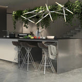 Modern Asymmetric Linear LED Pendant Light Aluminum Tube Suspension Chandelier for Dining Room