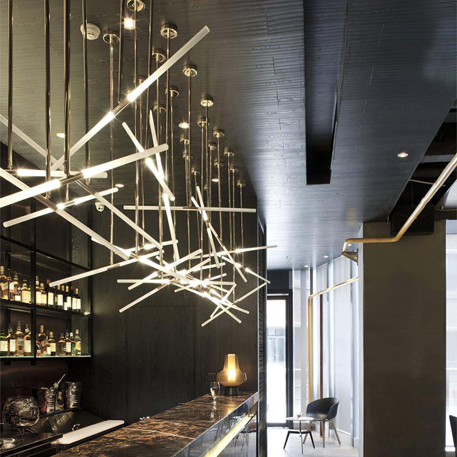 Modern Asymmetric Linear LED Pendant Light Aluminum Tube Suspension Chandelier for Dining Room