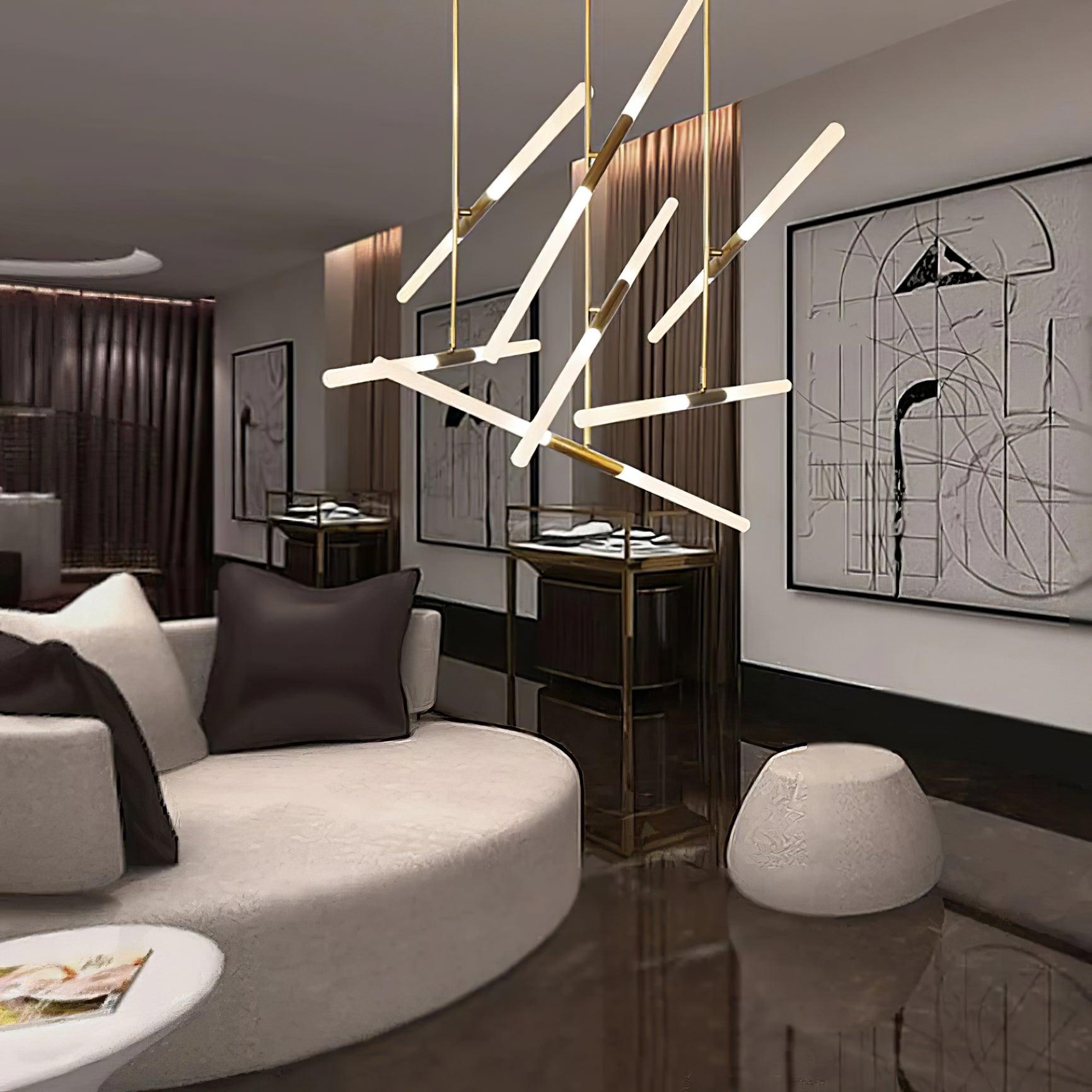 Modern Asymmetric Linear LED Pendant Light Aluminum Tube Suspension Chandelier for Dining Room
