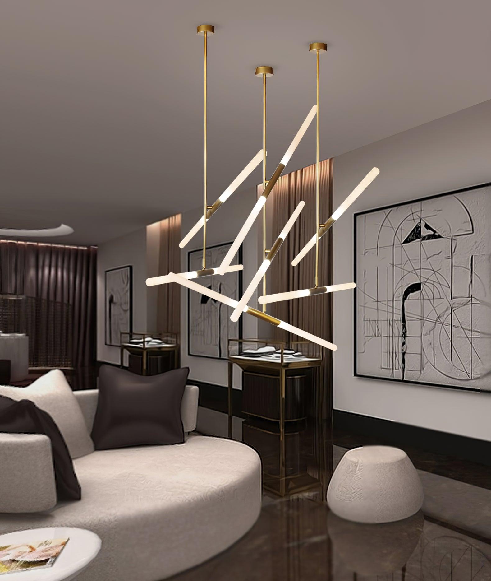 Modern Asymmetric Linear LED Pendant Light Aluminum Tube Suspension Chandelier for Dining Room