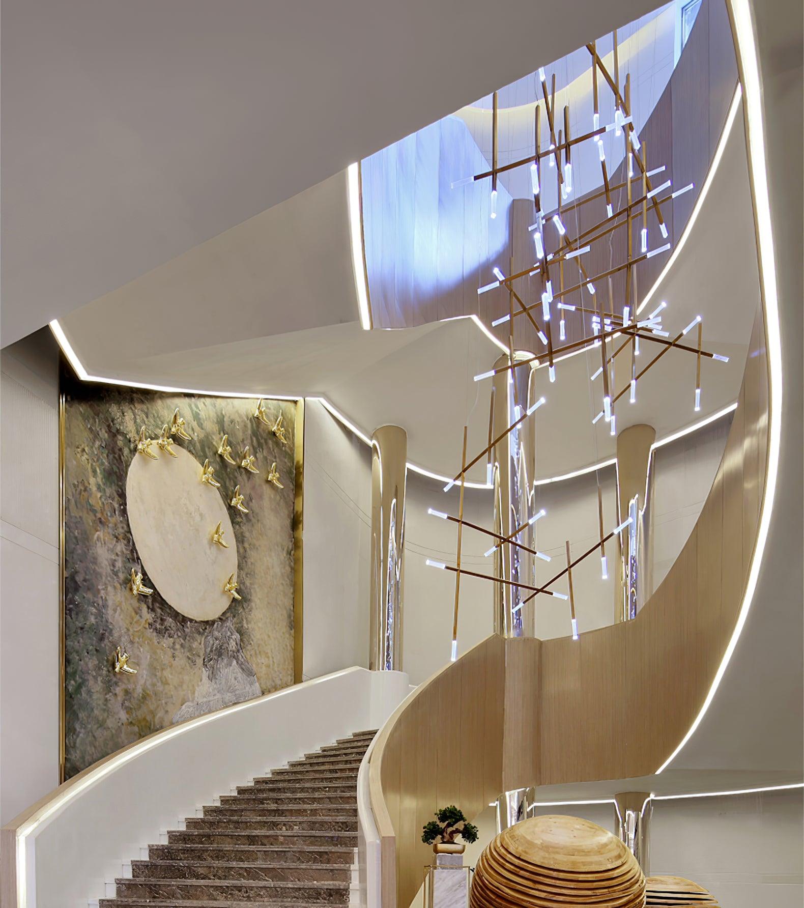 Modern Asymmetric Linear LED Pendant Light Aluminum Tube Suspension Chandelier for Dining Room