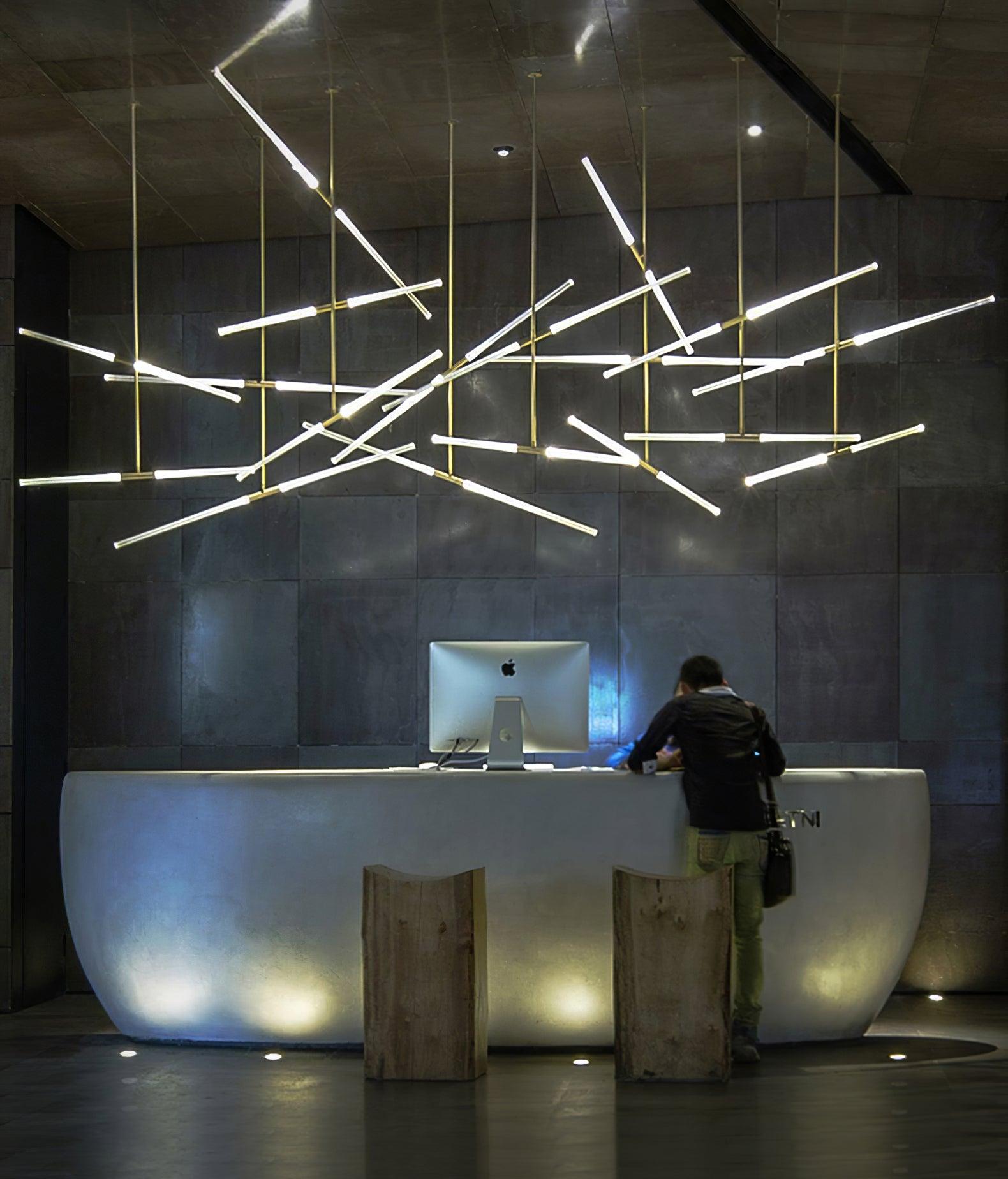 Modern Asymmetric Linear LED Pendant Light Aluminum Tube Suspension Chandelier for Dining Room