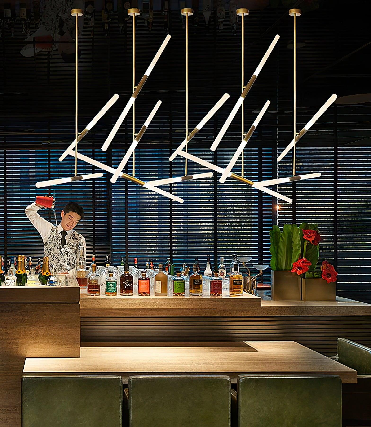 Modern Asymmetric Linear LED Pendant Light Aluminum Tube Suspension Chandelier for Dining Room