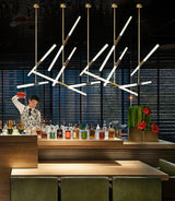 Modern Asymmetric Linear LED Pendant Light Aluminum Tube Suspension Chandelier for Dining Room