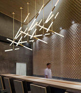 Modern Asymmetric Linear LED Pendant Light Aluminum Tube Suspension Chandelier for Dining Room