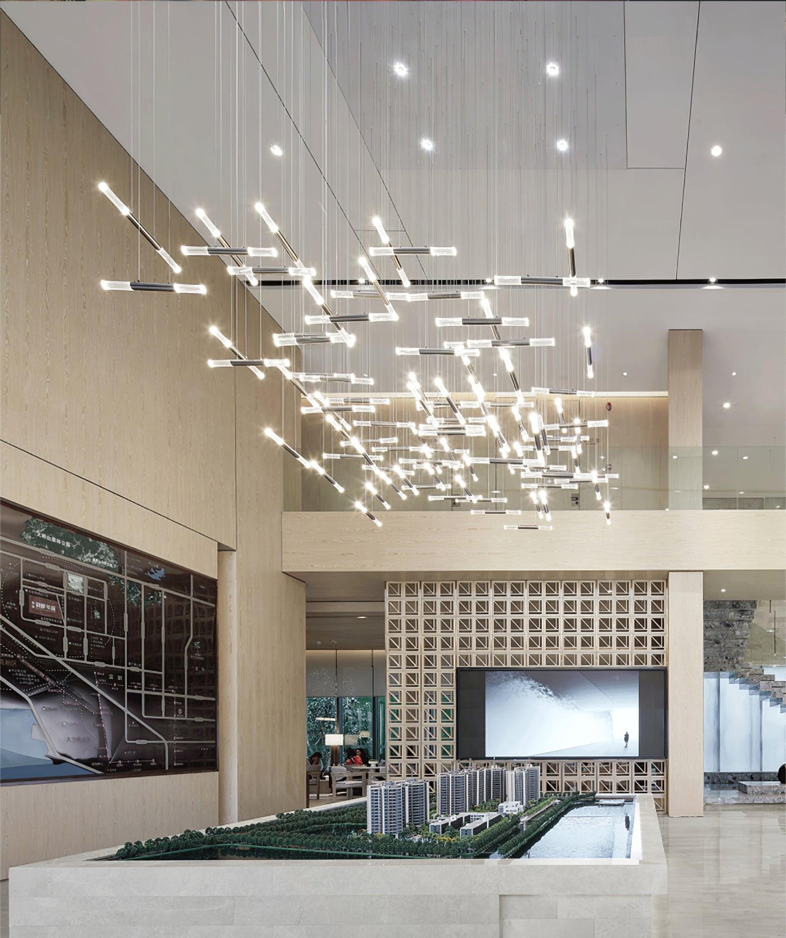 Modern Asymmetric Linear LED Pendant Light Aluminum Tube Suspension Chandelier for Dining Room