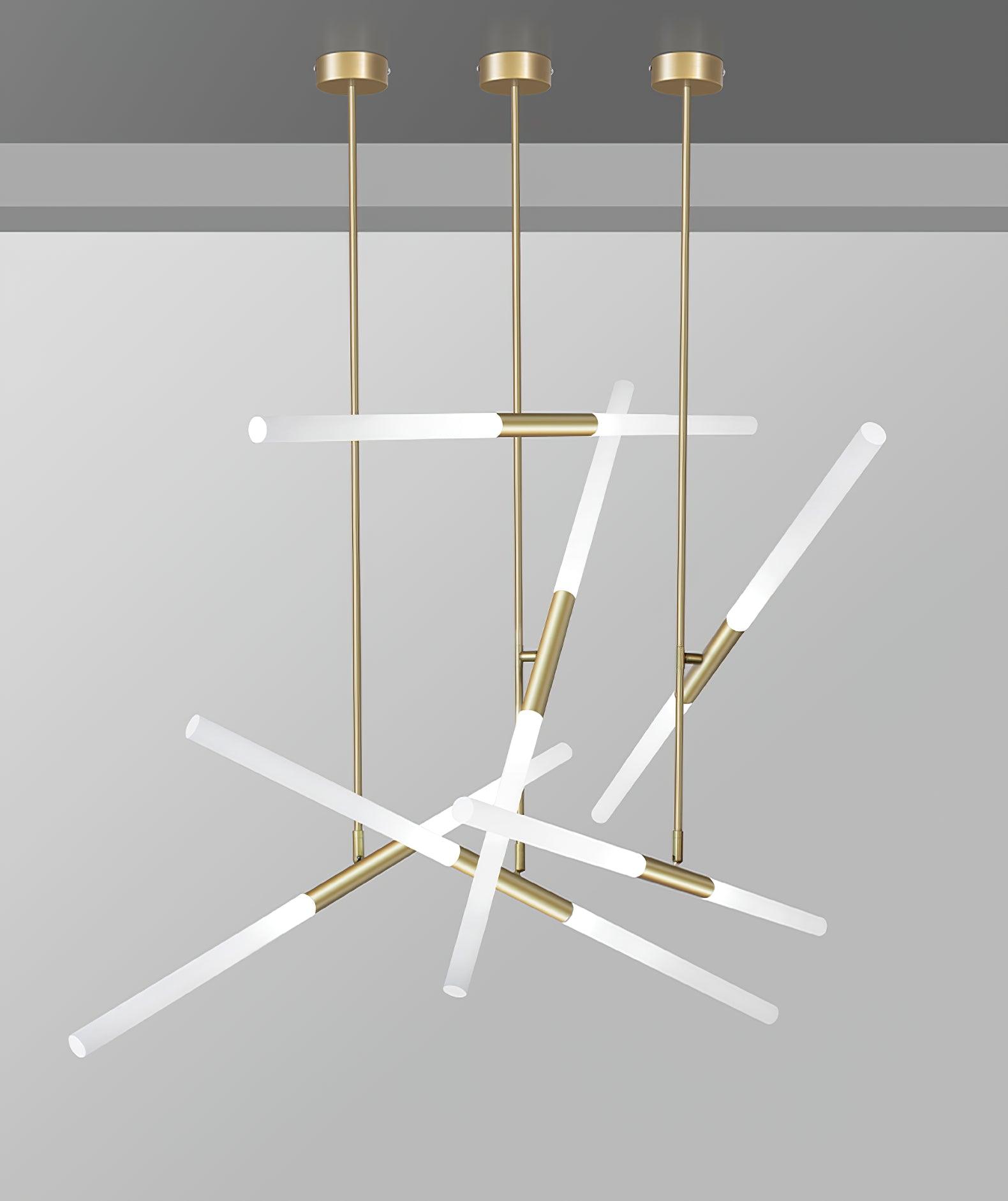 Modern Asymmetric Linear LED Pendant Light Aluminum Tube Suspension Chandelier for Dining Room