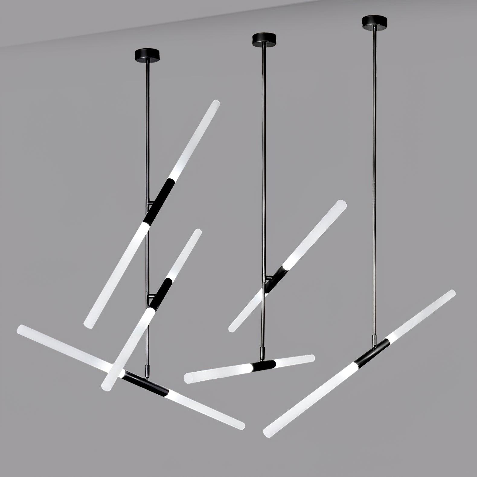 Modern Asymmetric Linear LED Pendant Light Aluminum Tube Suspension Chandelier for Dining Room