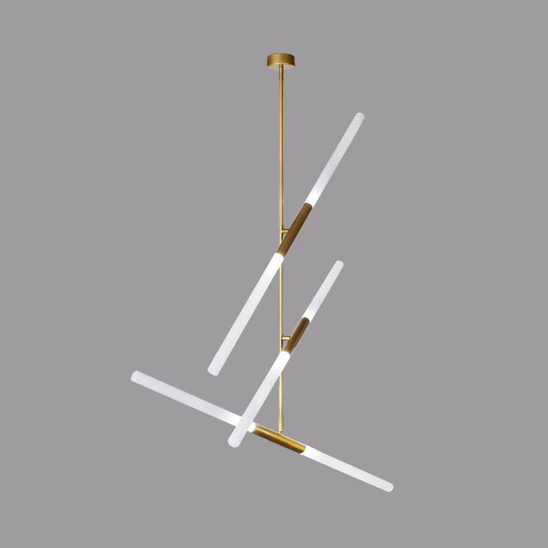 Modern Asymmetric Linear LED Pendant Light Aluminum Tube Suspension Chandelier for Dining Room