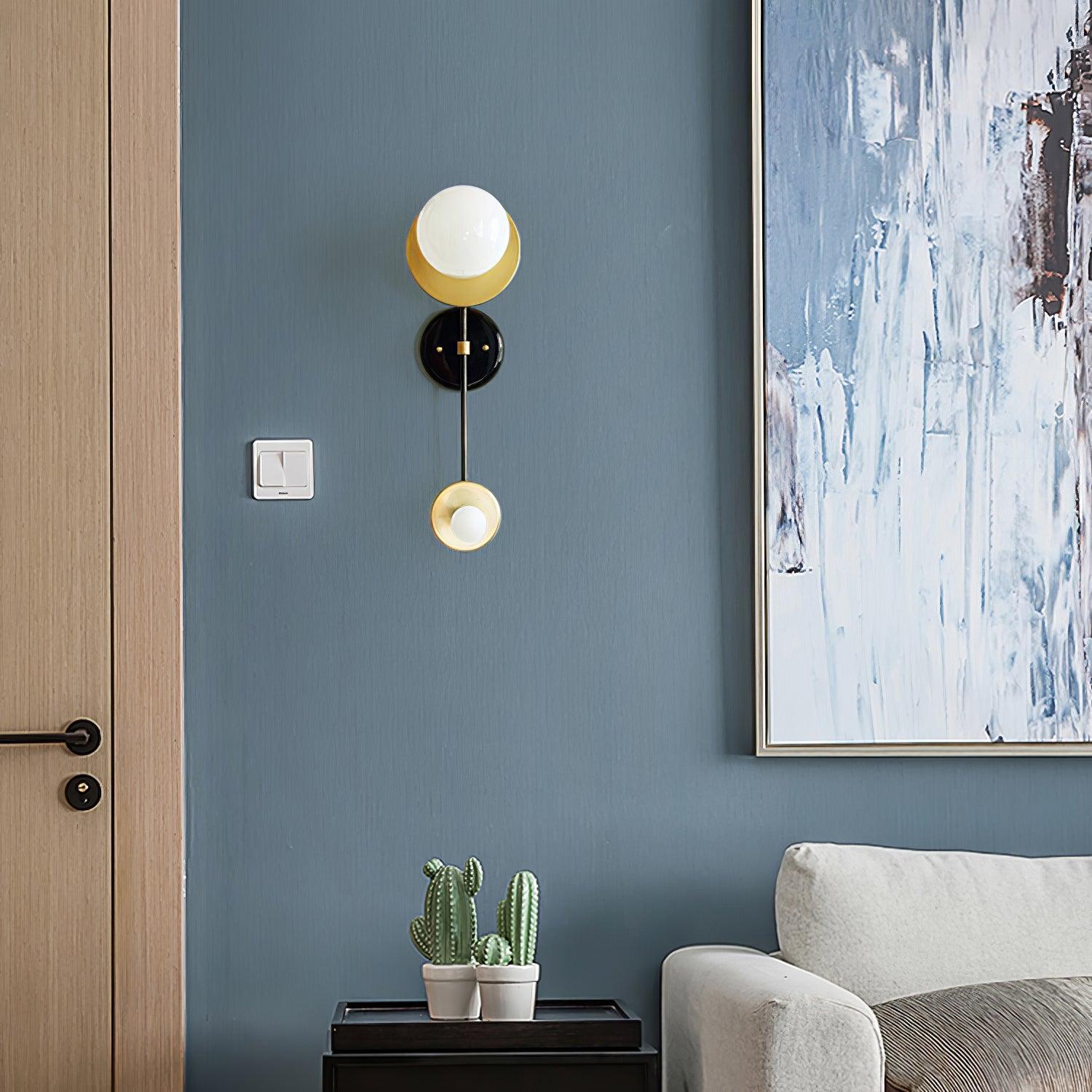Modern Balance Scale Wall Sconce Set of 2 Geometric Marble and Glass Sphere Wall Light