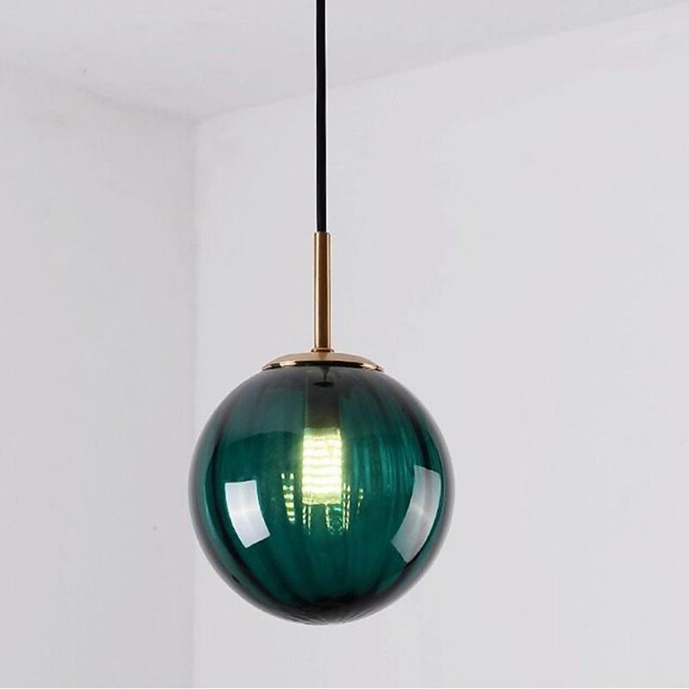 Modern Ball Glass Globe Pendant Light Electroplated Metal LED Hanging Ceiling Fixture
