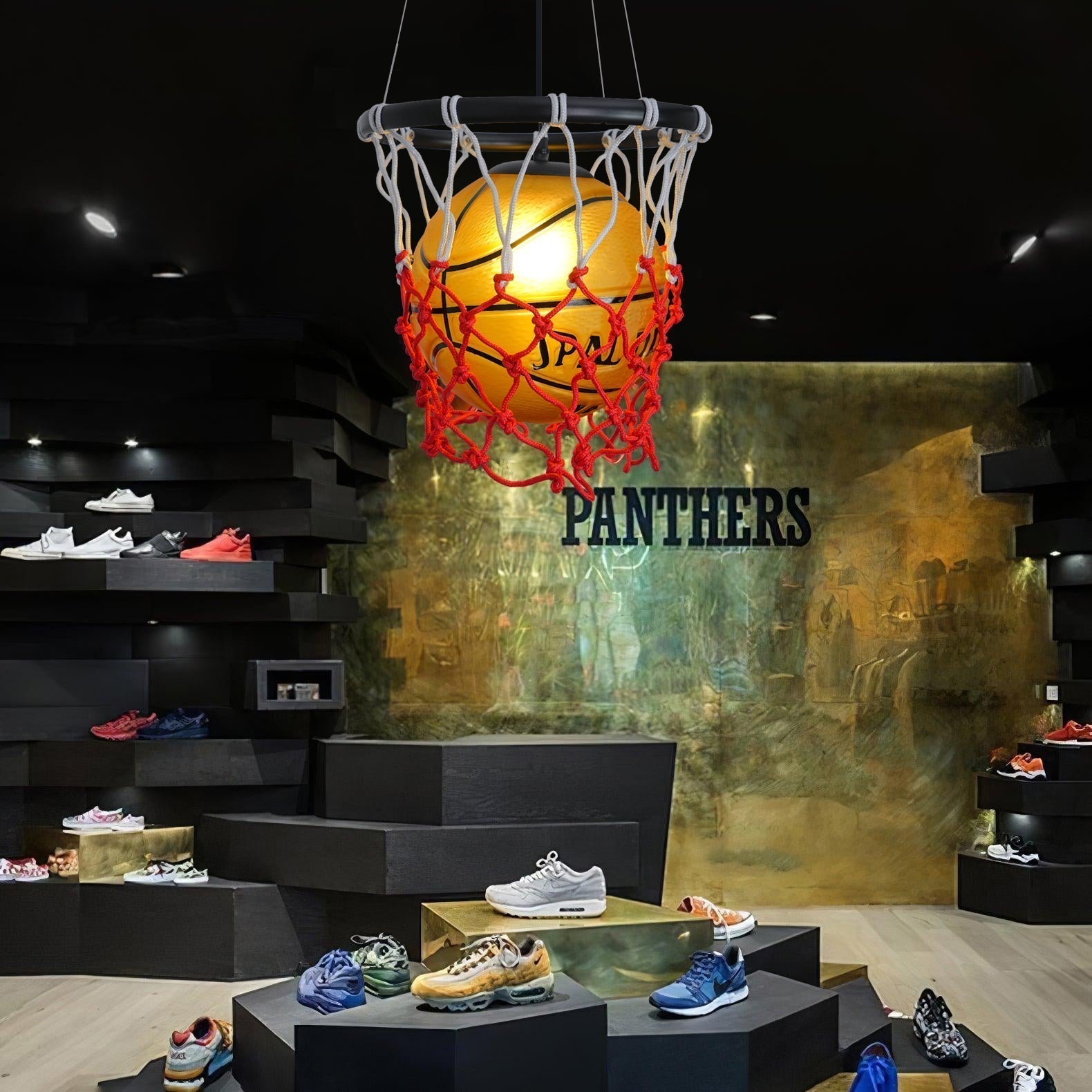 Modern Basketball Hoop Hanging Lamp LED Ceiling Fixture for Sports Theme Decor