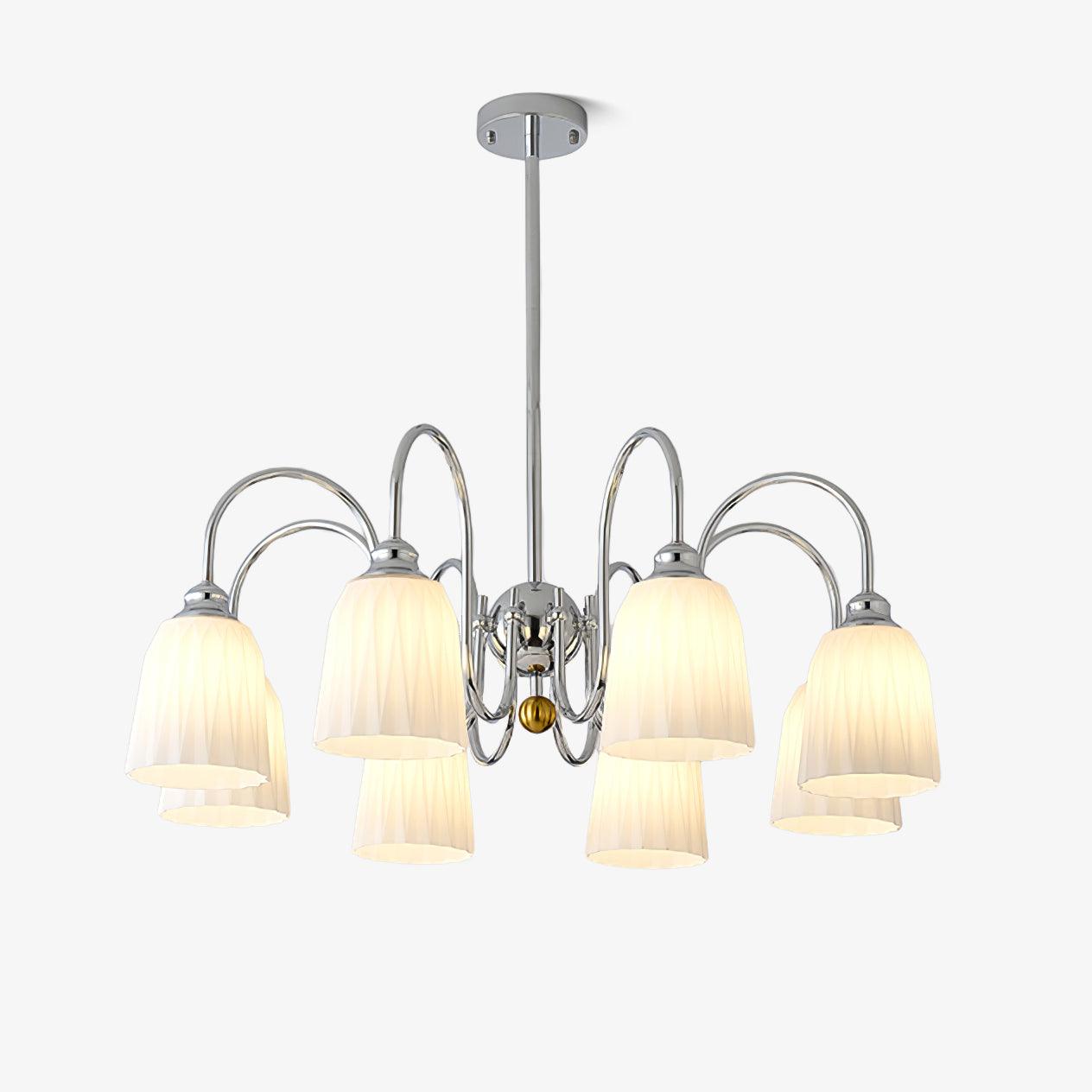 Modern Bauhaus Pleated White Glass Chandelier Chrome Ceiling Light Fixture