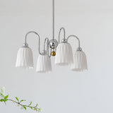 Modern Bauhaus Pleated White Glass Chandelier Chrome Ceiling Light Fixture