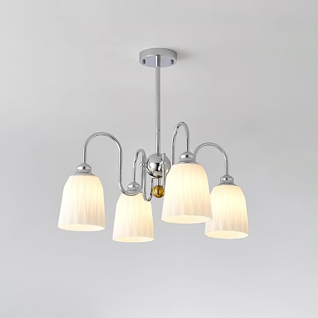 Modern Bauhaus Pleated White Glass Chandelier Chrome Ceiling Light Fixture