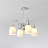 Modern Bauhaus Pleated White Glass Chandelier Chrome Ceiling Light Fixture