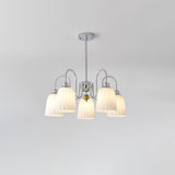 Modern Bauhaus Pleated White Glass Chandelier Chrome Ceiling Light Fixture
