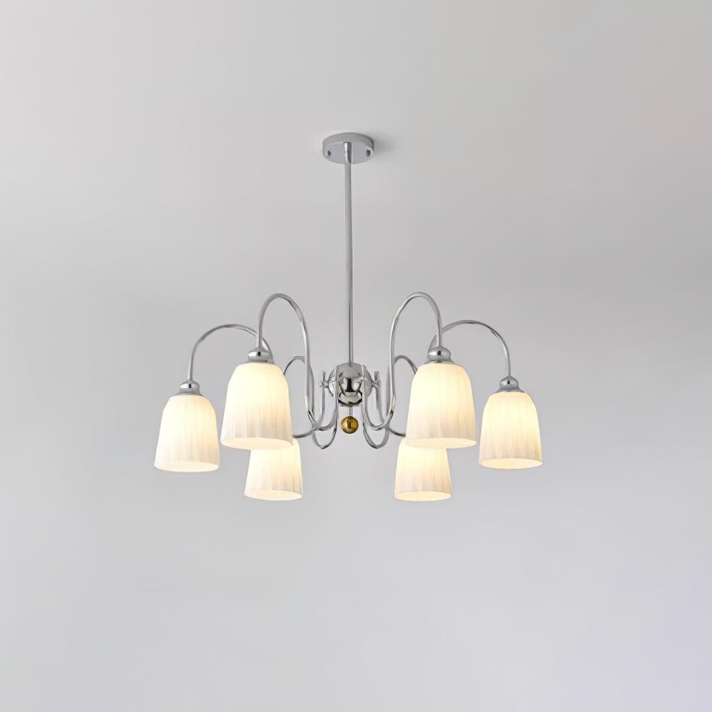 Modern Bauhaus Pleated White Glass Chandelier Chrome Ceiling Light Fixture