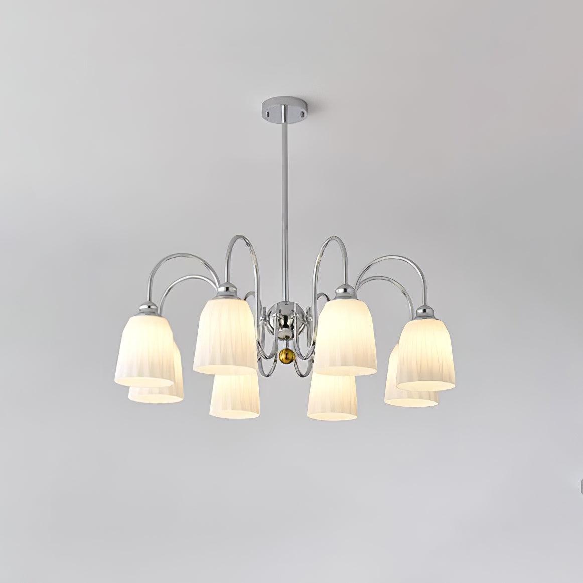 Modern Bauhaus Pleated White Glass Chandelier Chrome Ceiling Light Fixture