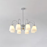 Modern Bauhaus Pleated White Glass Chandelier Chrome Ceiling Light Fixture