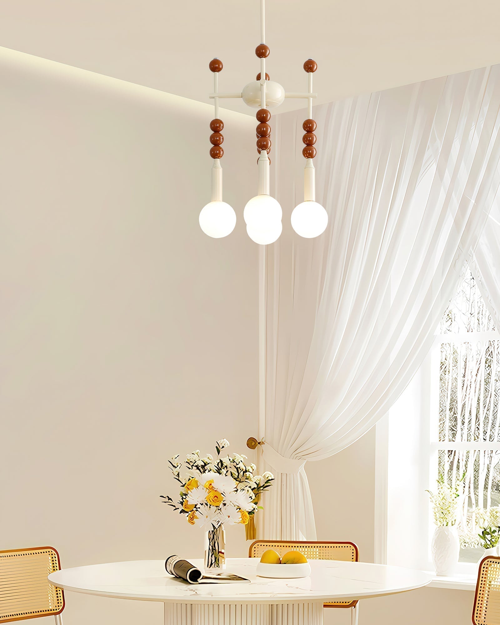 Modern Beadstream Frosted Glass Pendant Light with Polished Brown and Beige Beads