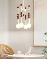 Modern Beadstream Frosted Glass Pendant Light with Polished Brown and Beige Beads