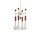 Modern Beadstream Frosted Glass Pendant Light with Polished Brown and Beige Beads
